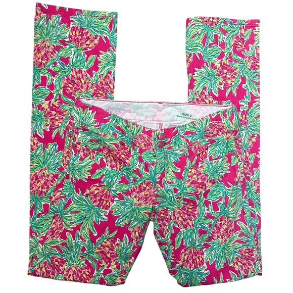 Lilly Pulitzer Worth Straight Jean Orchid Pink Spike The Punch Pineapple Size 2 - Picture 4 of 8